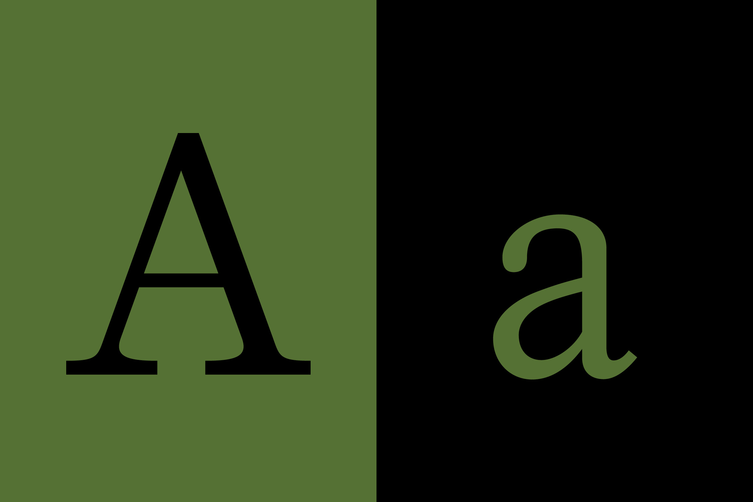 Large capital A next to a lowercase a using black and an olive green