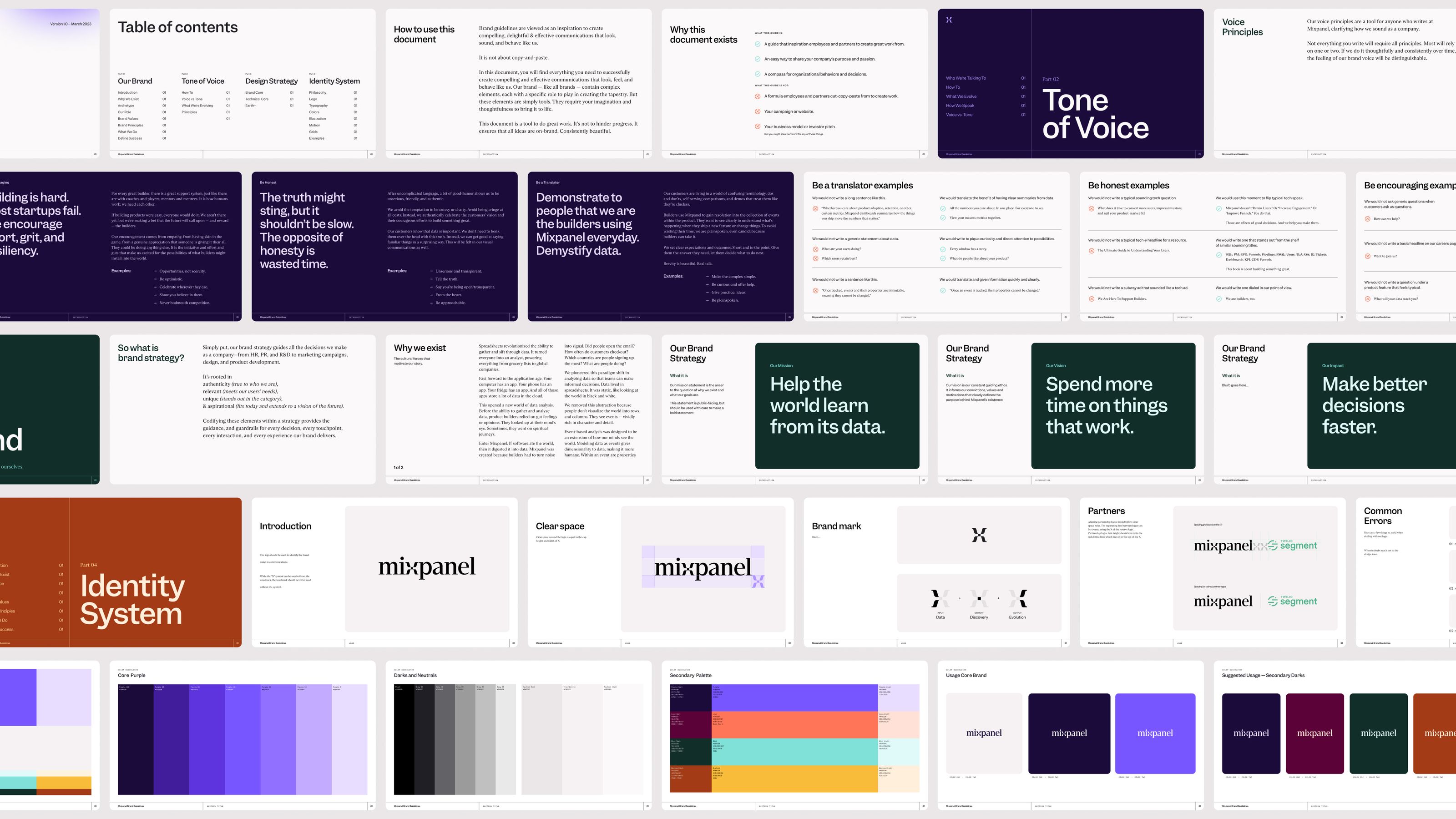 Examples of new colors, type, and logos on an an assortment of collateral