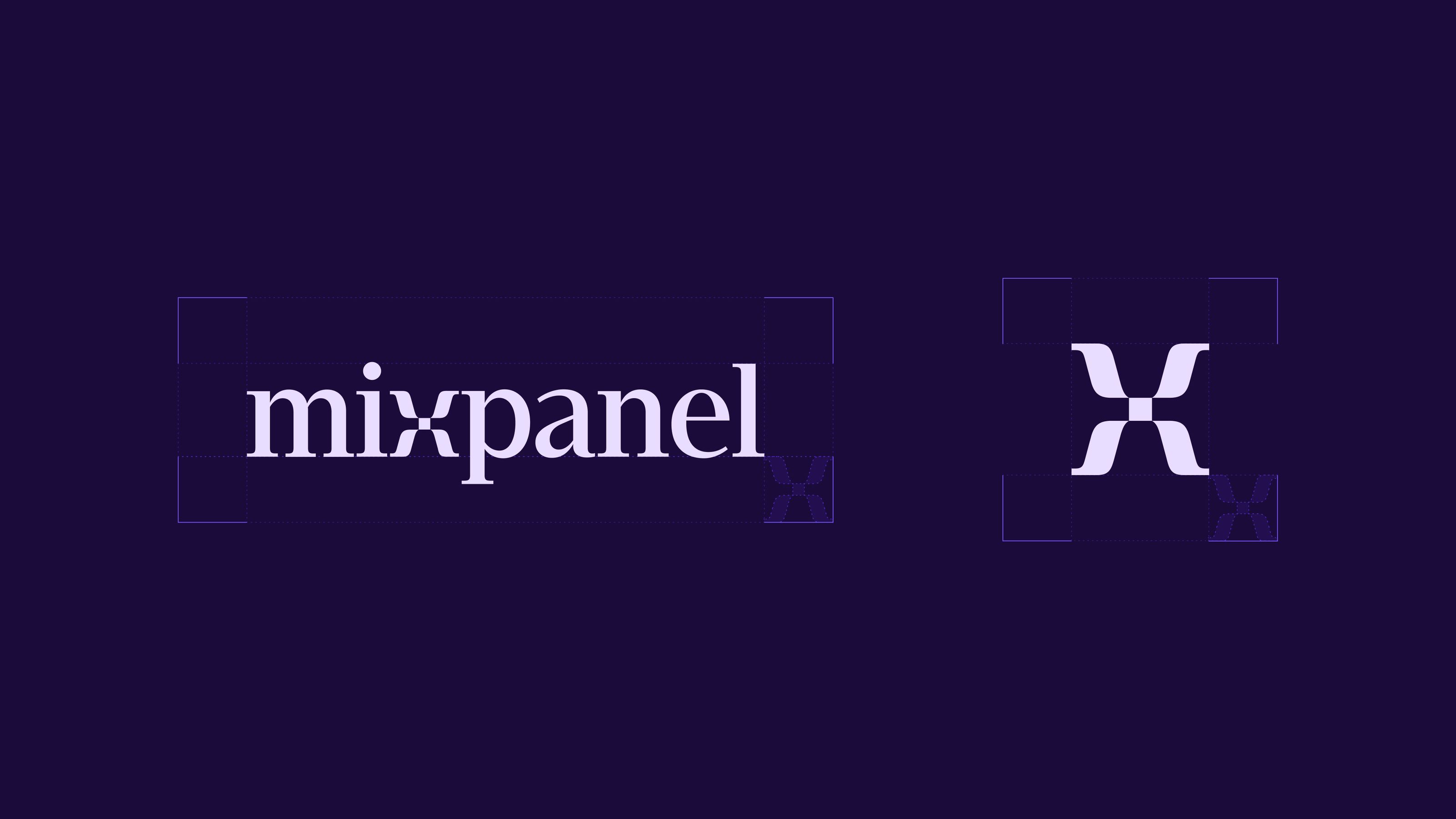 Logo spacing for the new Mixpanel logo and icon on a dark purple background