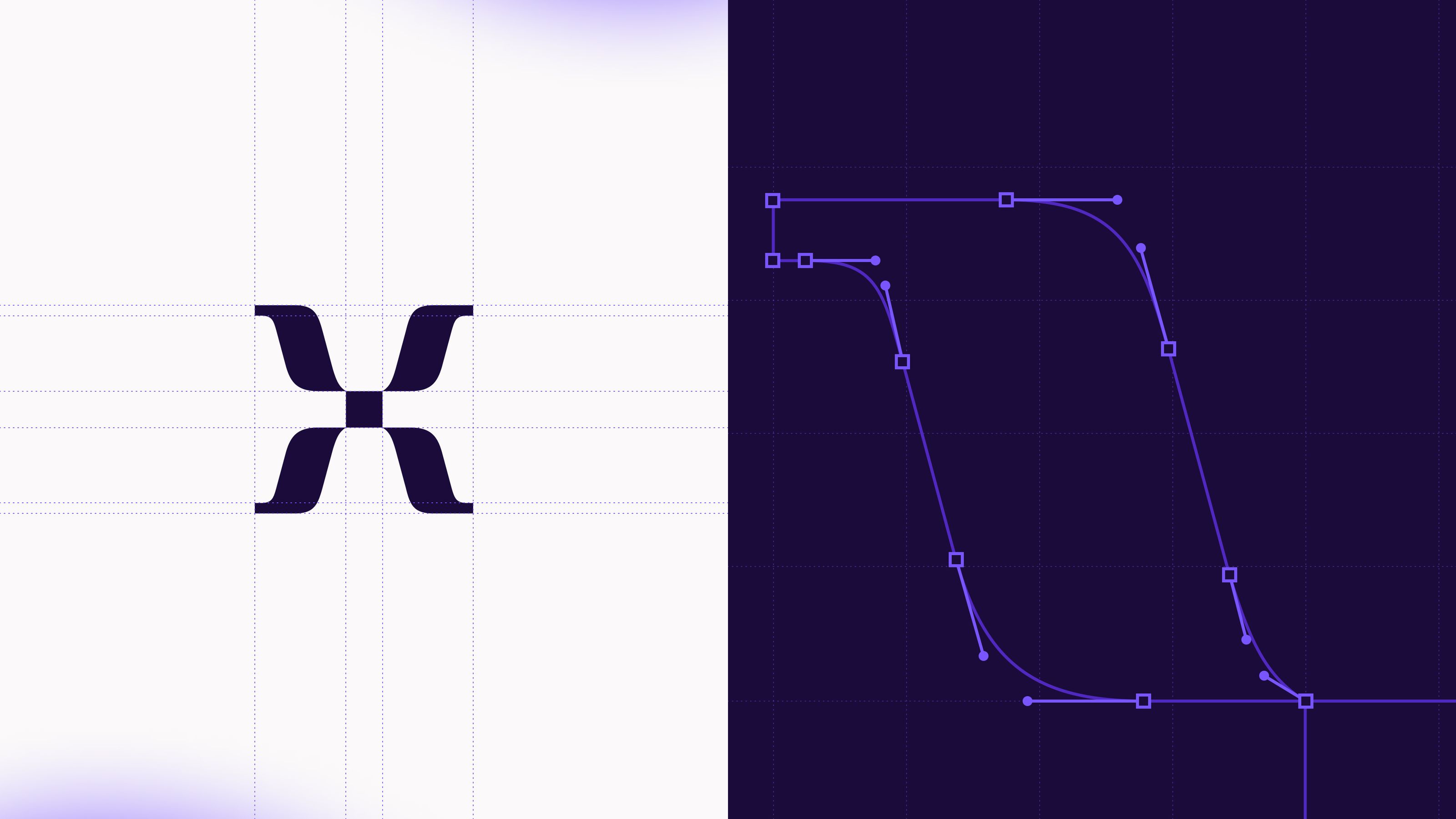 Close up graphic of the X shape on a grid and close up of its besier curves