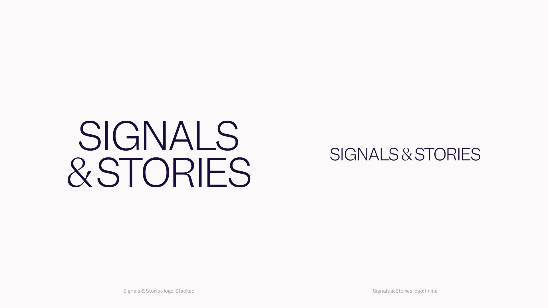 Side by side of the Signals and Stories logotypes: Stacked vs Inline